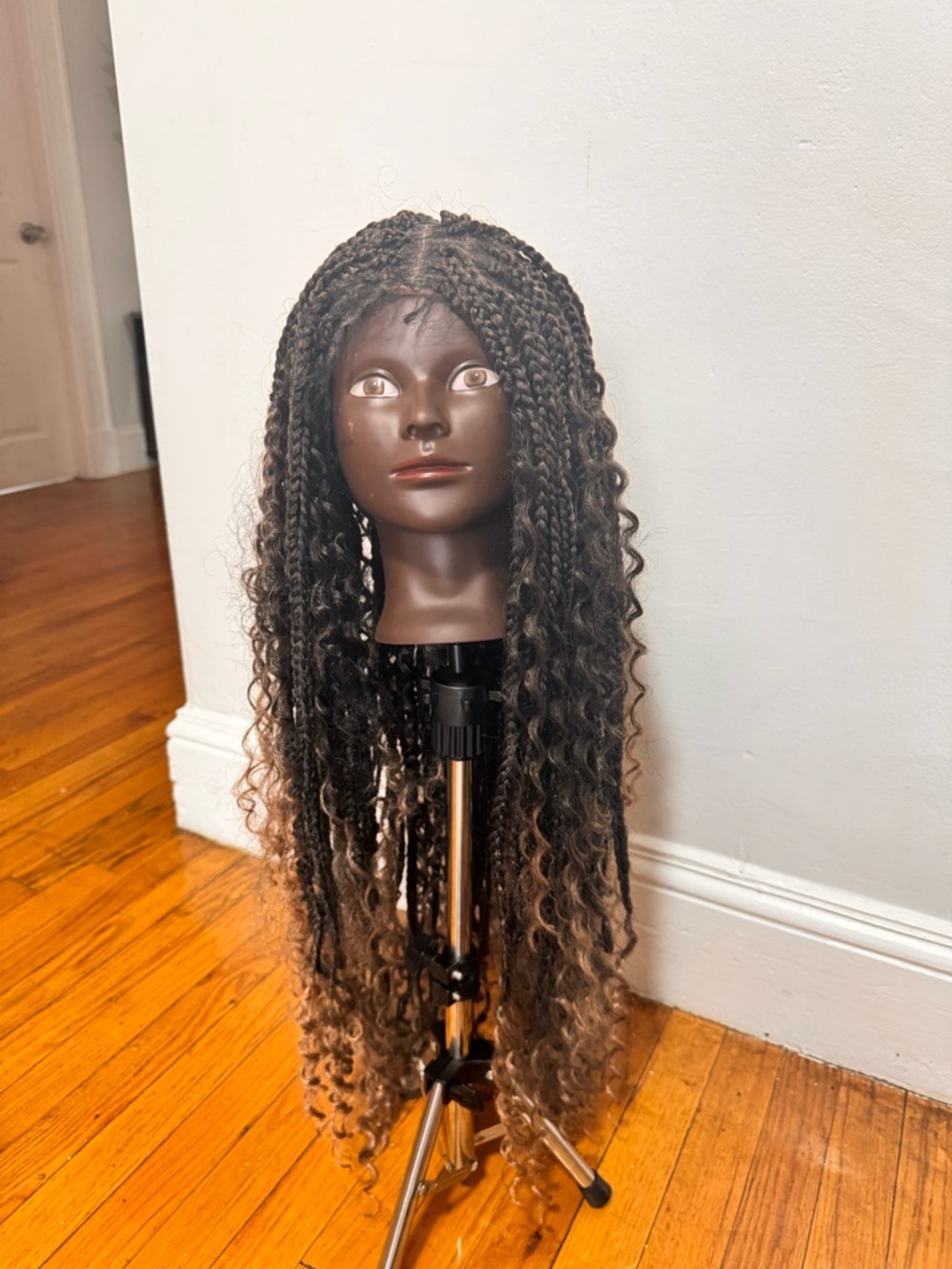 Synthetic Long Braided & Curly Wig in Dark Brown with Honey Ombre
